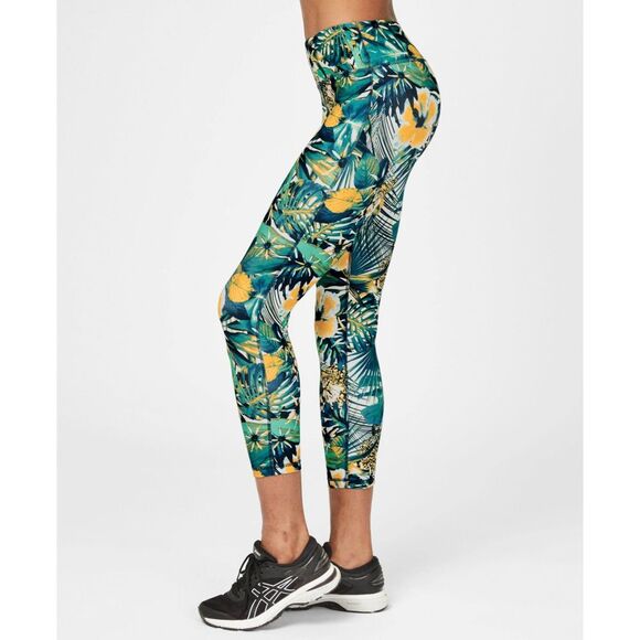 Sweaty Betty Pants - Sweaty Betty The Contour Leggings Green Hibiscus Floral Print Size XS